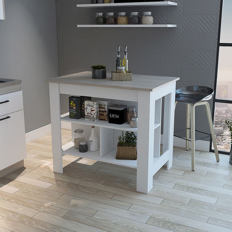 Brooklyn Antibacterial Surface Kitchen Island， Three Concealed Shelves