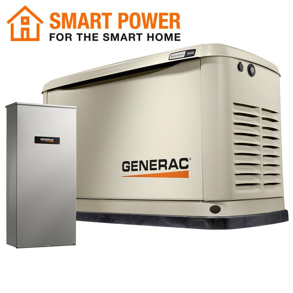 Generac Guardian 16000-Watt Air-Cooled Whole House Generator with Wi-Fi and 200-Amp Transfer Switch 7178