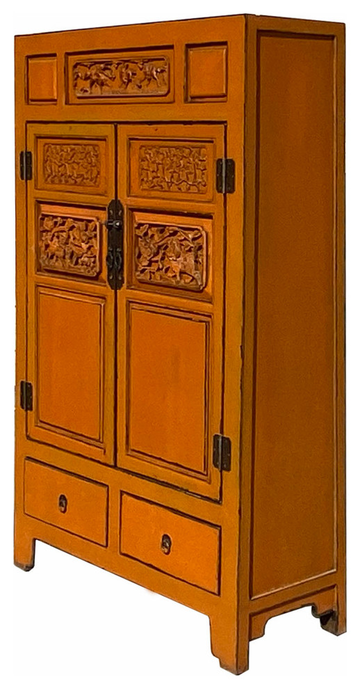 Chinese Fujian Distressed Orange Relief Carving Storage TV Cabinet Hcs7136   Asian   Entertainment Centers And Tv Stands   by Golden Lotus Antiques  Houzz