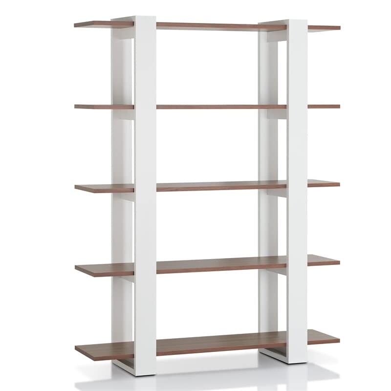 Large Corner Bookshelf Bookcase  Industrial Reversible 5 Tier Ladder Shelves Storage Display Rack with Metal Frame