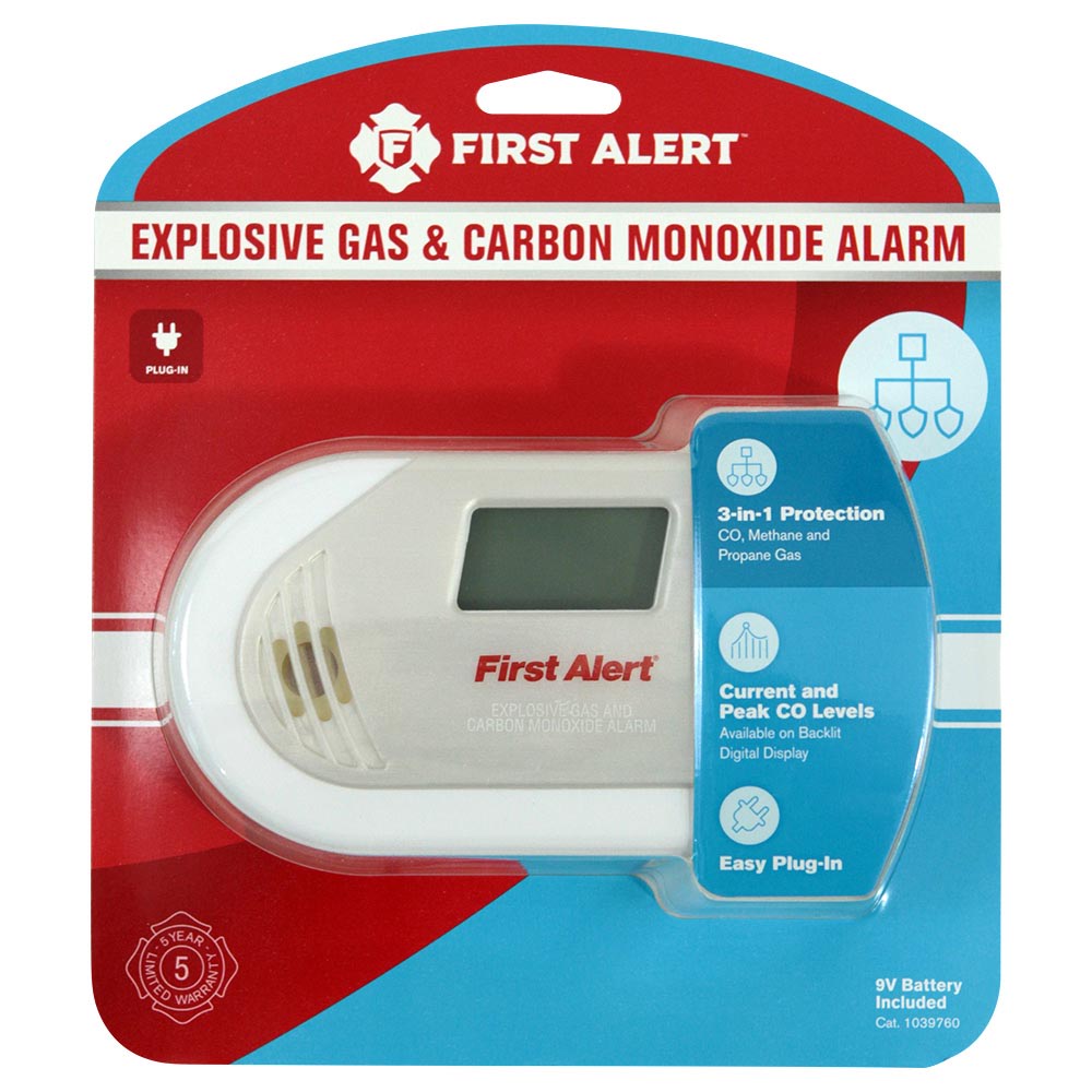 Combination Explosive Gas and Carbon Monoxide Alarm with Backlit Digital Display ;