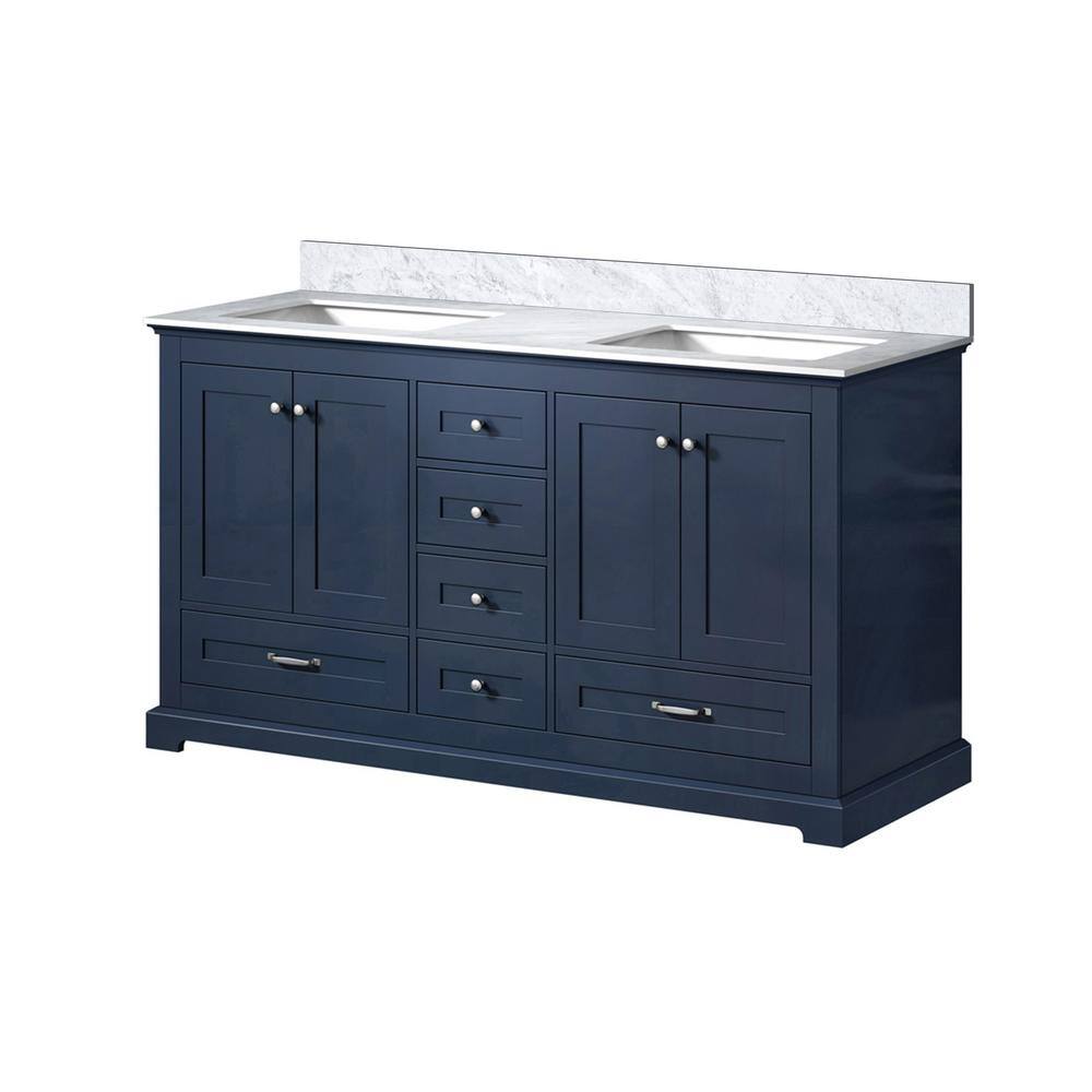 Lexora Dukes 60 in. W x 22 in. D Navy Blue Double Bath Vanity and Carrara Marble Top LD342260DEDS000