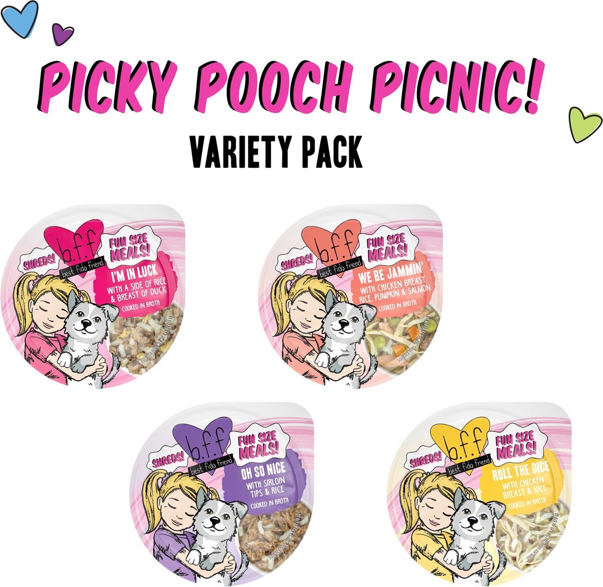 Weruva BFF Fun Size Meals Picky Pooch Picnic Variety Pack Wet Dog Food， 2.75-oz cup， case of 8