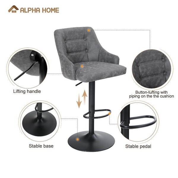 Swivel Bar Stool Adjustable Airlift Counter Height Bar Stool Kitchen Dining Cafe Hydraulic PU Leather Bar Chair with Padded Back