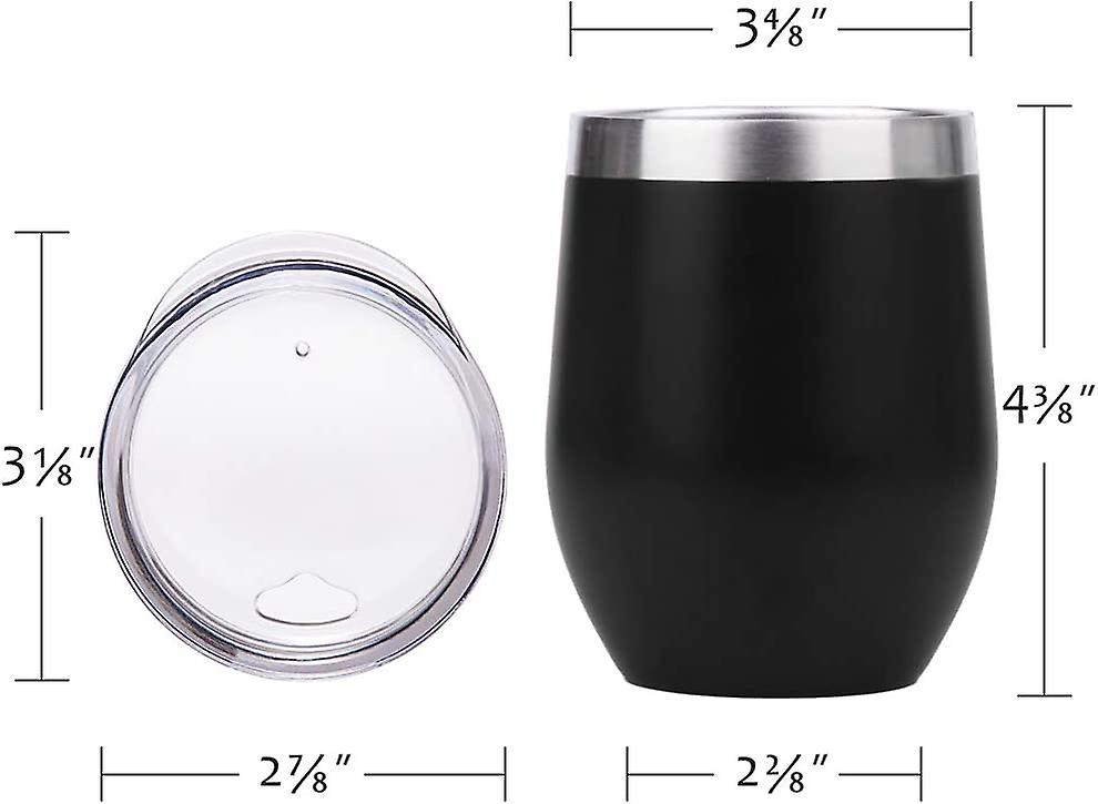 Vacuum Insulated Wine Tumbler With Lid (black)， Stemless Stainless Steel Insulated Wine Glass 12oz， Double Wall Durable Coffee Mug， For Champaign， Coc