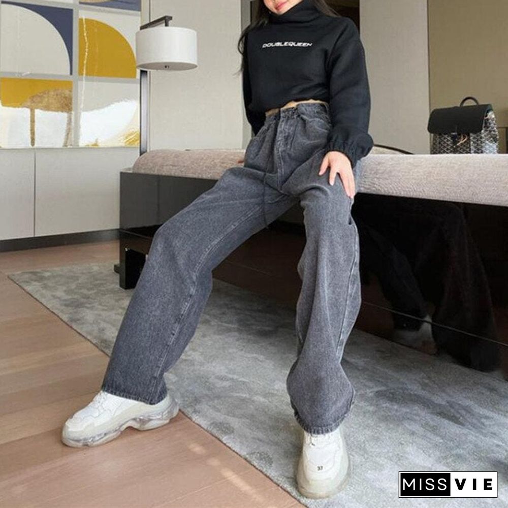 Woman Jeans High Waist Clothes Wide Leg Denim Clothing Blue Streetwear Vintage Quality Fashion Harajuku Straight Pants