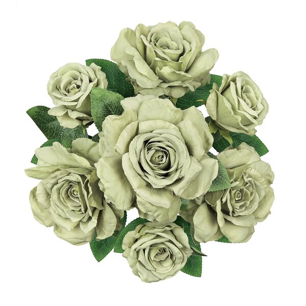 Set of 2 Sage Green Artificial Grand Rose Flower Stem Bush Bouquet 22in