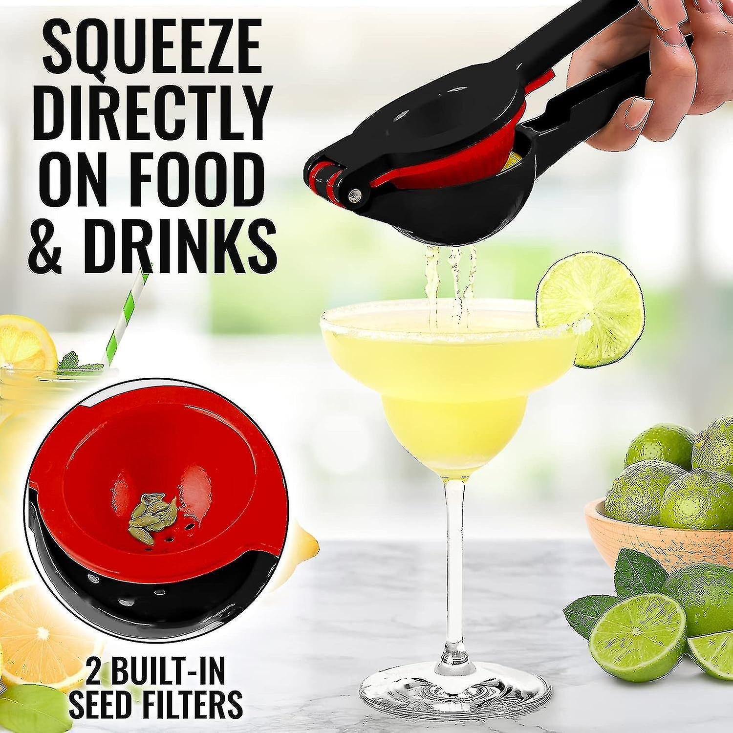 Metal 2-in-1 Lemon Lime Squeezer - Hand Juicer Lemon Squeezer Gets Every Last Drop - Max Extraction