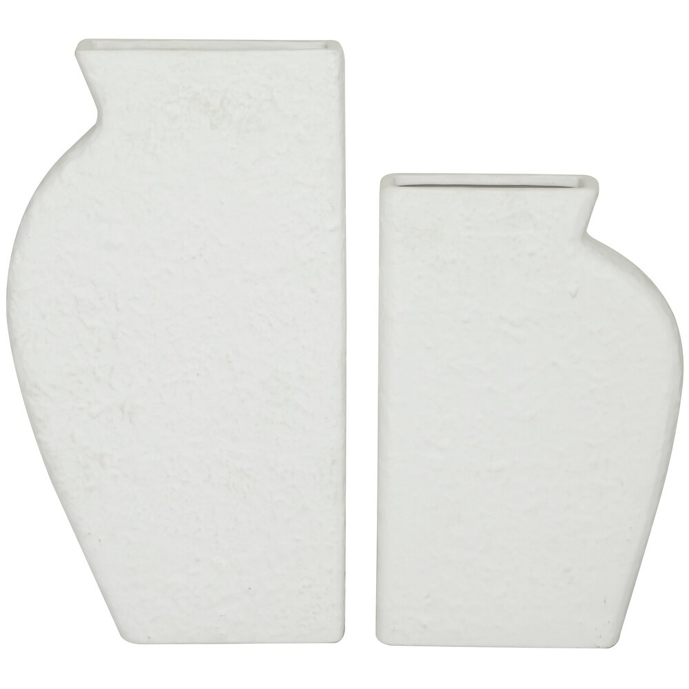 CosmoLiving by Cosmopolitan White Ceramic Textured Vase (Set of 2)   3.00W x 7.30L x 11.10H