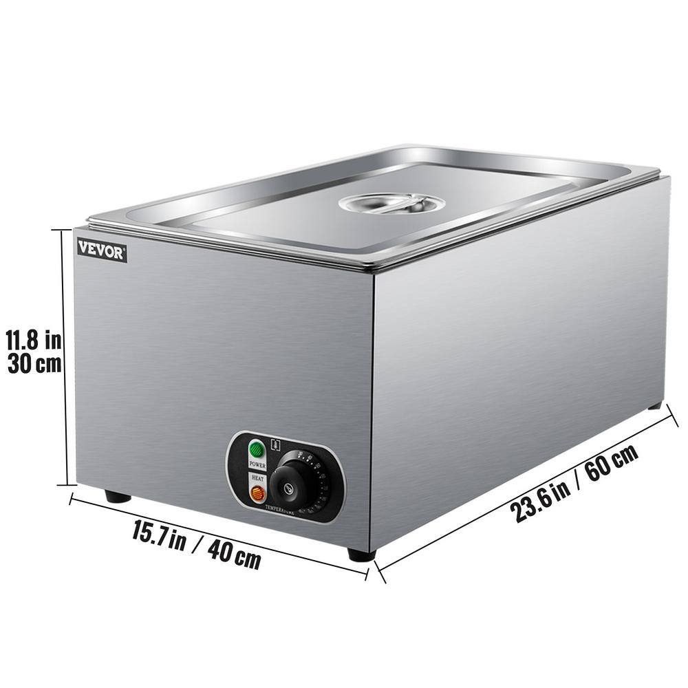 VEVOR Steam Table Warmer 27 Qt. Commercial Food Warmer Full Size Stainless Steel Electric Steam Table 1200Watt WZBWTCDPM110VASD2V1