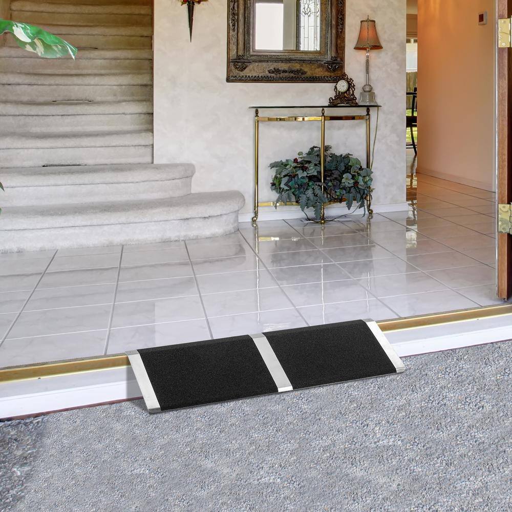 Karl home 10 in. x 32 in. Portable Aluminum Threshold Ramp Fit For Wheelchair Scooter Doorway Access Door Anti Slip Ramp 603083566625