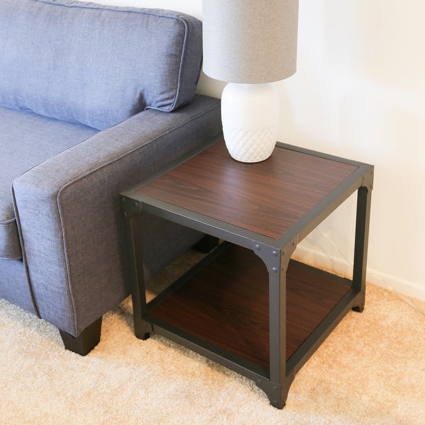 Carbon Loft Esposito Modern and Contemporary Wood and Metal Square End Table with Shelf