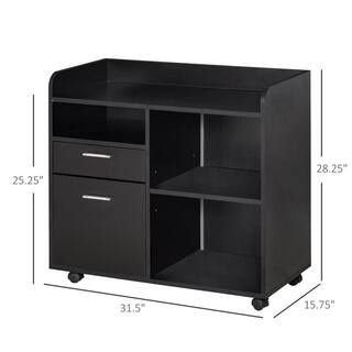 Vinsetto Black Mobile Filing Cabinet Printer Stand with 2-Drawers 3-Open Storage Shelves for Home Office Organization 924-034V80BK