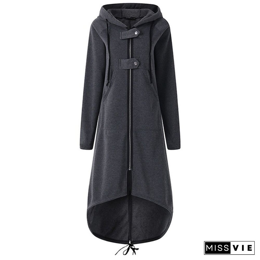 Women's Loose Hooded Sweater Zipper Long Coat Long Sleeve Hoodies Coats Casual Cardigans