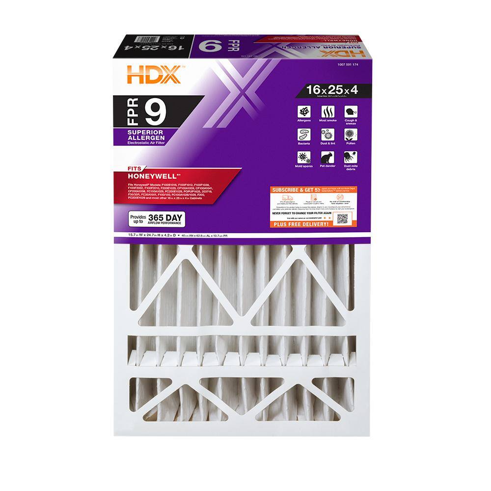 HDX 16 in. x 25 in. x 4 in. Honeywell Replacement Pleated Air Filter FPR 9 HDX-HW1625-13-3