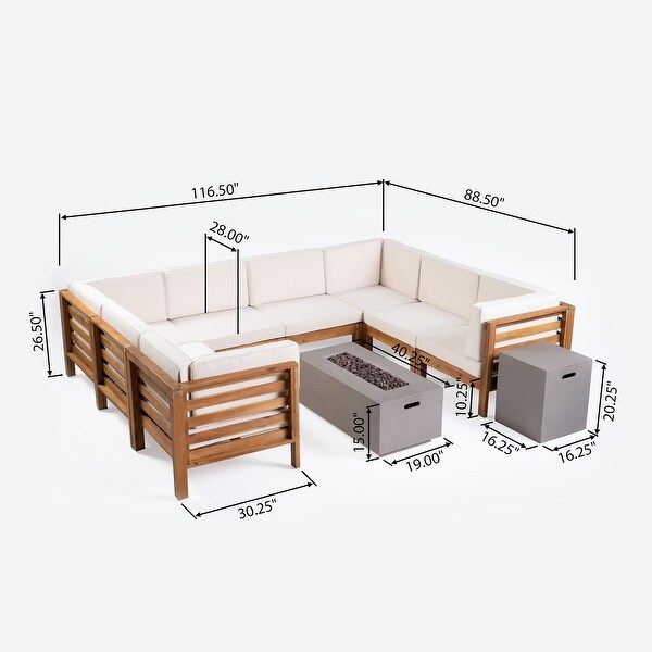 Oana Outdoor Ushaped 8seat Acacia Sectional Sofa Set w/ Fire Pit by Christopher Knight Home