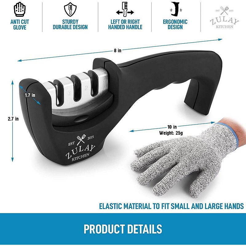 3 Stage Knife Sharpener and Cut-Resistant Glove