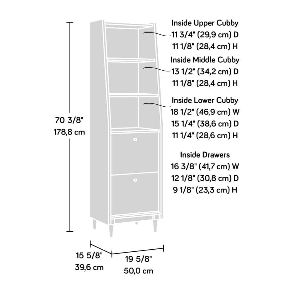 SAUDER Harvey Park 70.394 in. Jet Acacia 3-Shelf Accent Bookcase with File Storage 428187