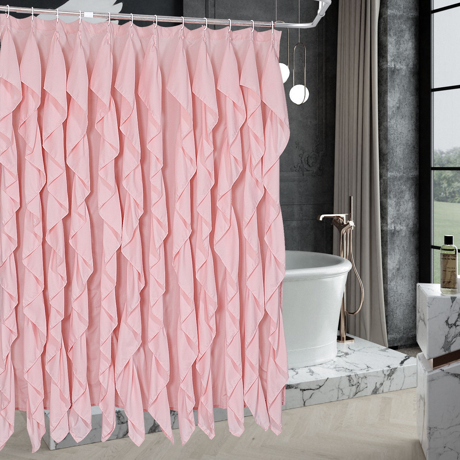 Super Soft Microfiber Shower Curtain Handcrafted Ruffle Bath Curtain 72