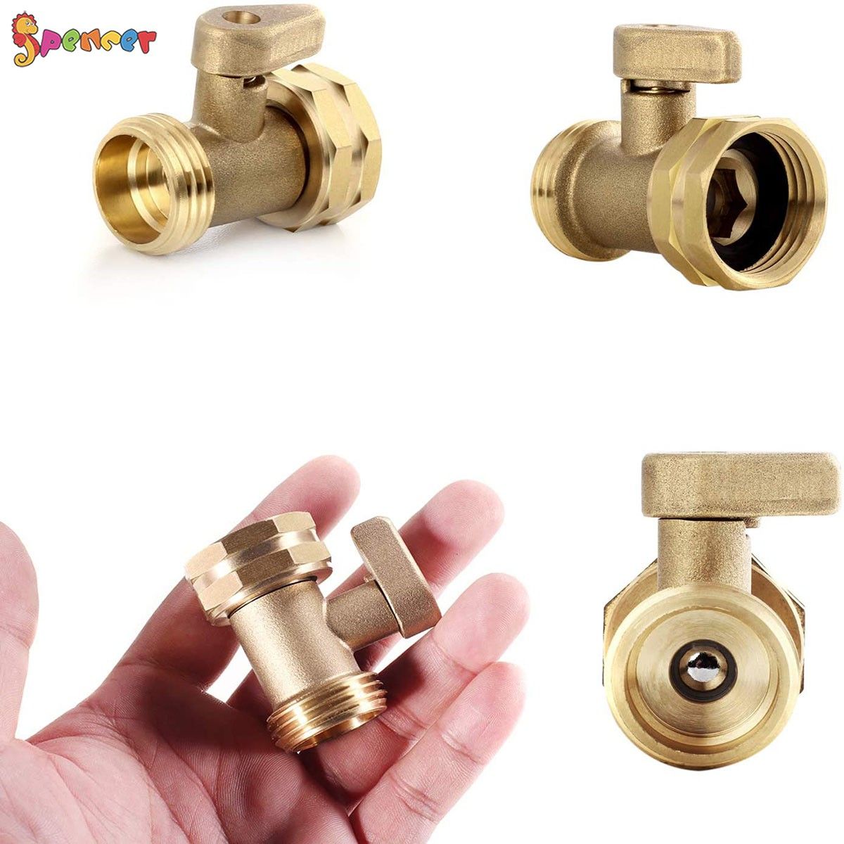 1/2Pack Garden Hose Brass Shut Off Valve， 3/4'' Thread Heavy Duty Water Hose Connector Shut off Ball Valve Faucet Hose Adapter