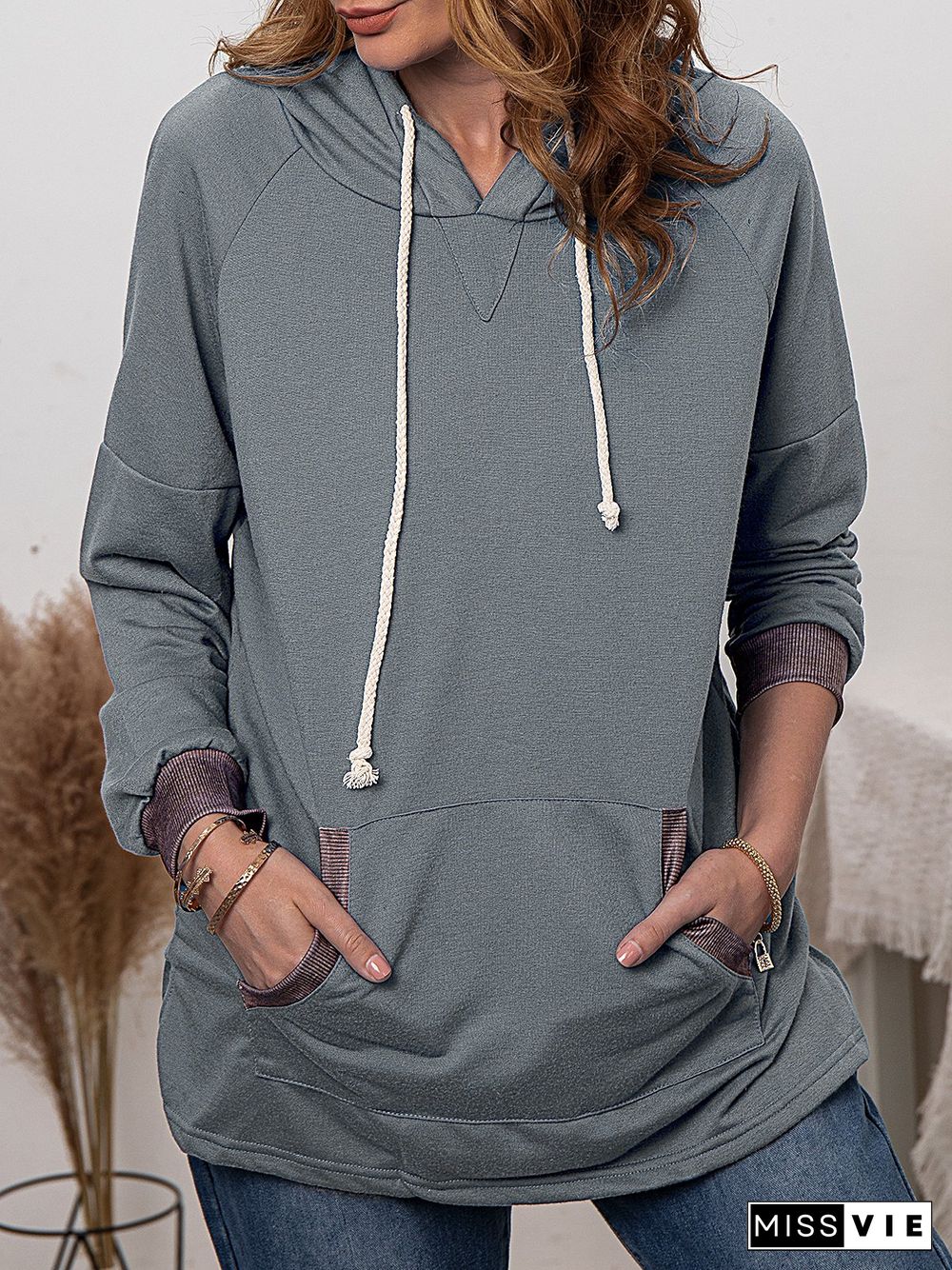 Grey Casual Hoodie plus size Sweatshirts