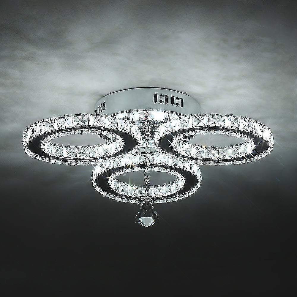 Born Pretty Modern Crystal Led Ceiling Light， Design Ceiling Light With 3 Crystal Rings， For Living Room Bedroom Dining Room Hallway