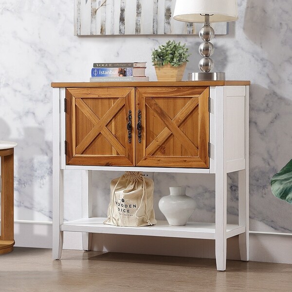 35'' Farmhouse Wood Buffet Sideboard Console Table with Bottom Shelf and 2-Door Cabinet