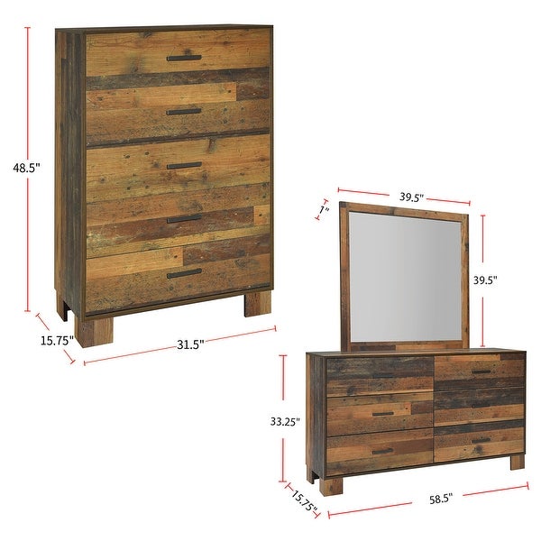 Wooden Queen King Bedroom Set in Rustic Pine - - 36135667