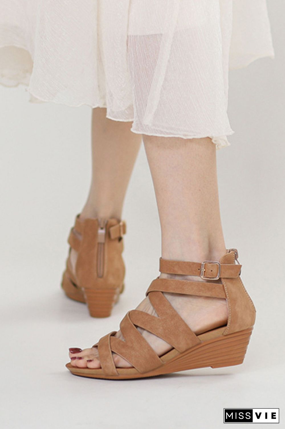 Criss Cross Strappy Zipper Platform Sandals