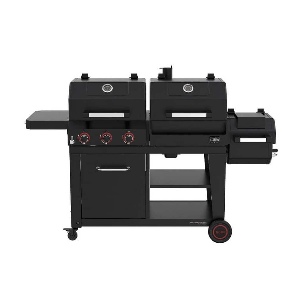 Nexgrill Oakford 1150 3-Burner Plus Offset Smoker Charcoal and Propane Combo Grill in Black 810-0072