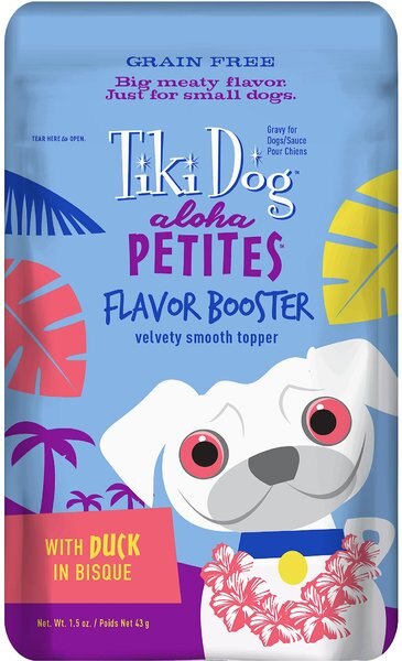 Tiki Dog Aloha Petites Flavor Booster Duck in Bisque Small Breed Grain-Free Wet Dog Food Topper， 1.5-oz， case of 12