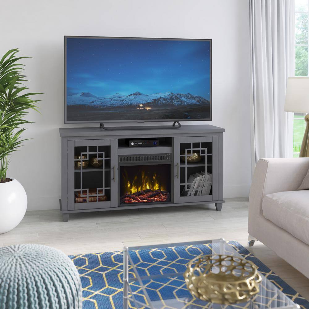 Twin Star Home 54.5 in. Freestanding Electric Fireplace TV Stand in Gray 18MM7655-PG22S