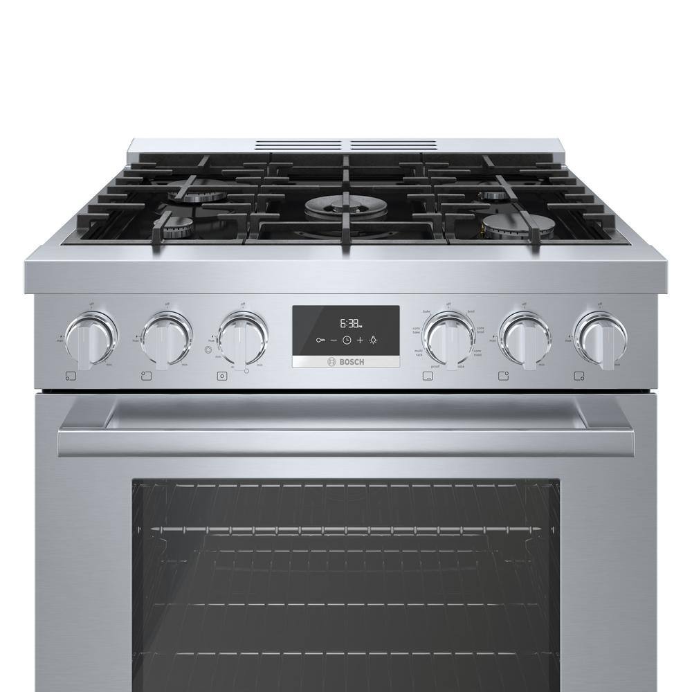 Bosch 800 Series 30 in. 3.9 cu. ft. Industrial Style Dual Fuel Range with 5-Burners in Stainless Steel HDS8055U