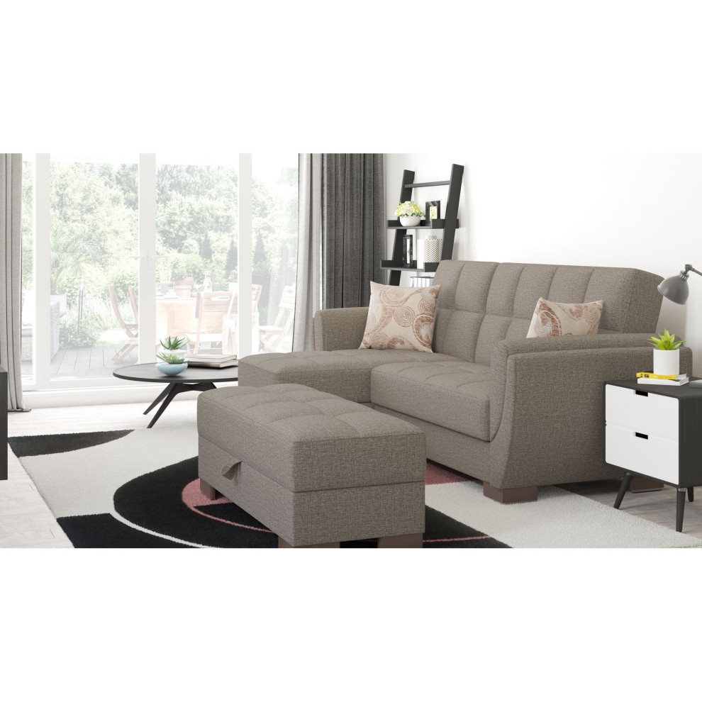 L Shaped Sleeper Sofa  Curved Padded Arms   Transitional   Sleeper Sofas   by Decorn  Houzz