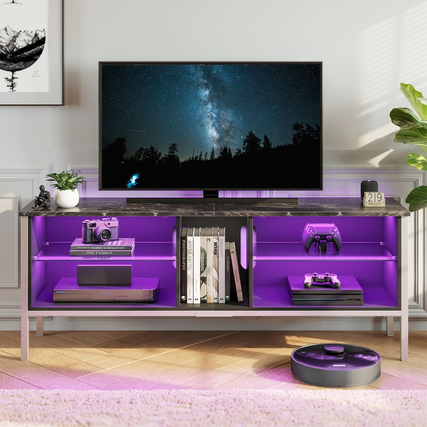 LED Entertainment Center， 65 inch Gaming TV Stand for 70 inch TV