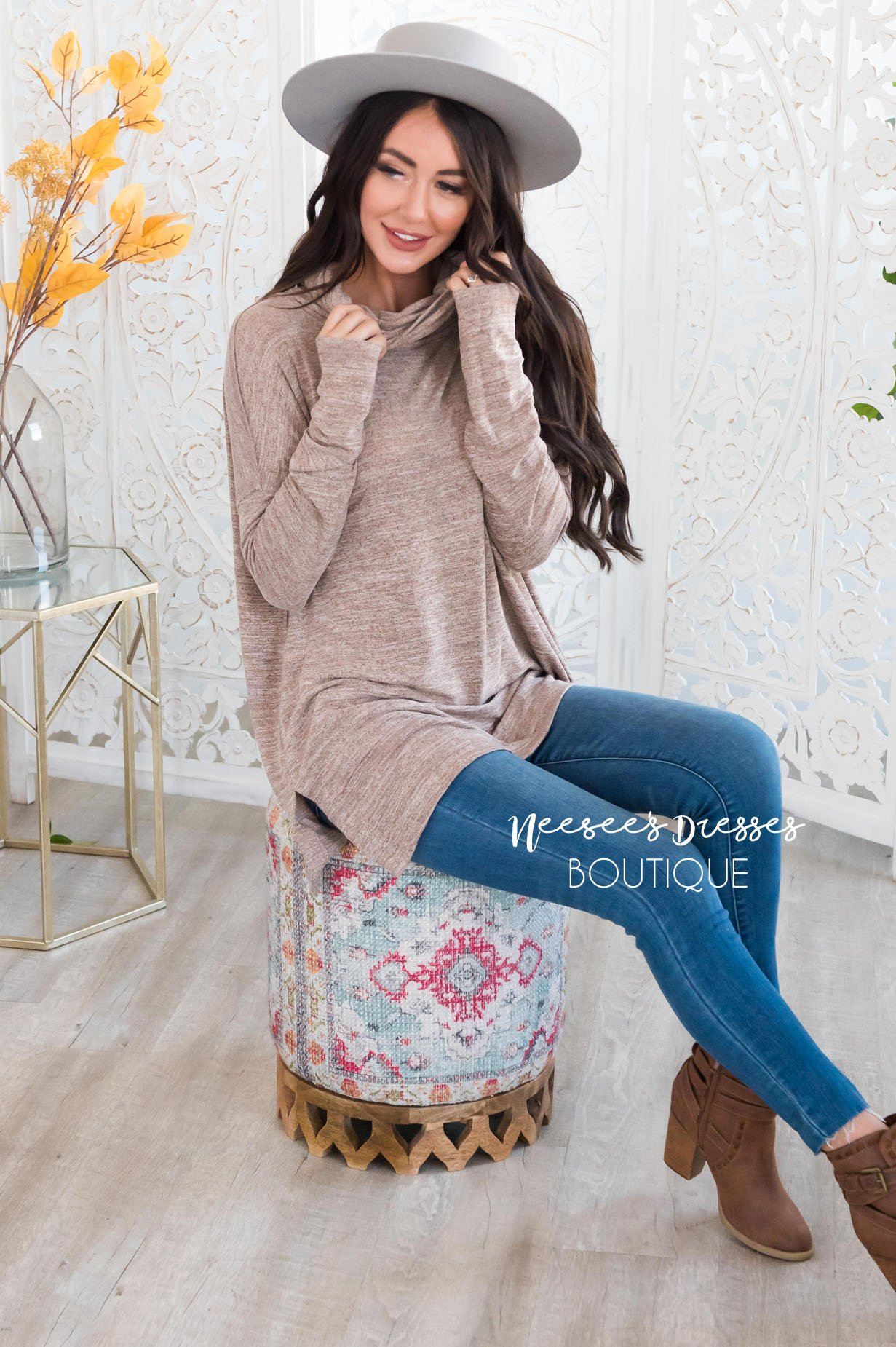 Sheer Modest Cowl Neck Tunic