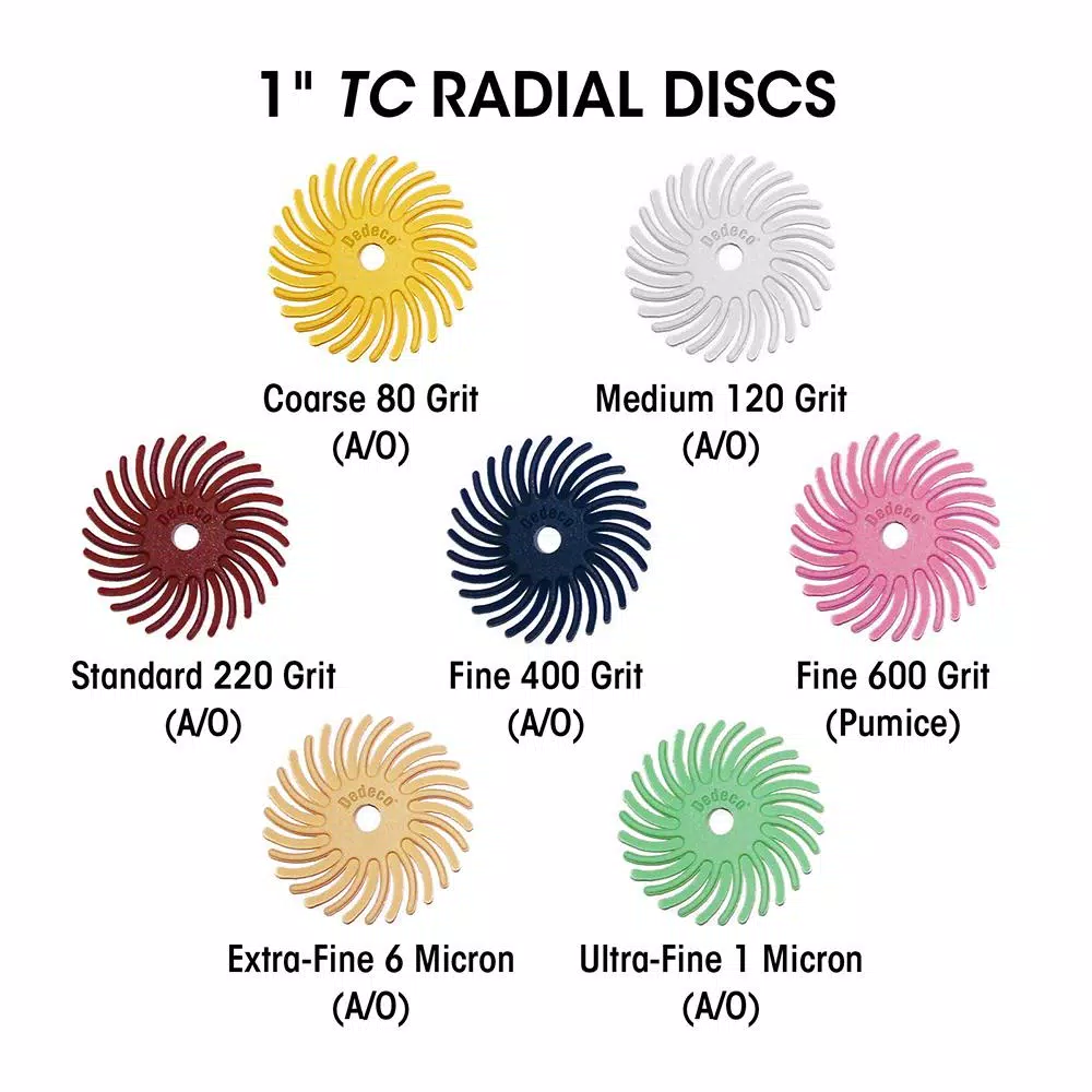 Dedeco Sunburst 1 in. Radial Discs and#8211; 1/8 in. 120-Grit Medium Arbor Rotary Cleaning and Polishing Tool (12-Pack) and#8211; XDC Depot