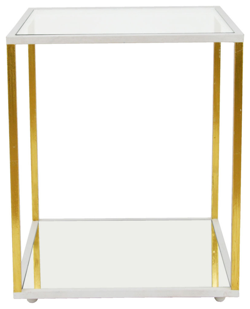 Dakota White  ampGold Square Side Table   Contemporary   Side Tables And End Tables   by Rustic Home Furniture Deco  Houzz