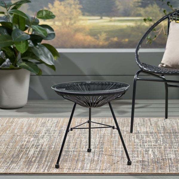 Modern Unique Design Rattan End Table with Metal Frame