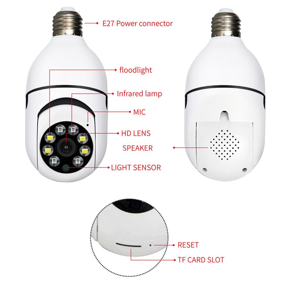 WiFi Light Bulb Camera - 1080P Wireless 360 Degree E27 Panoramic IP Camera