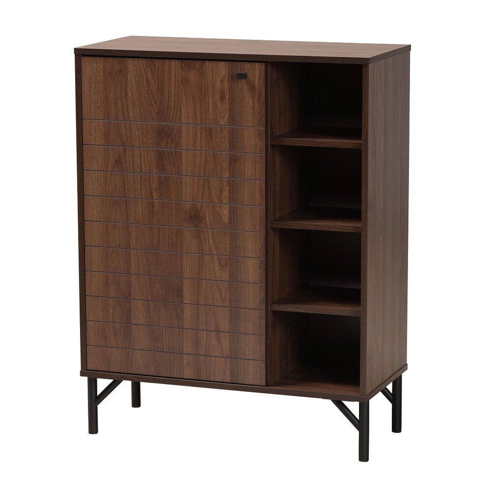 Josette Mid Century Modern Transitional Walnut Brown Finished Wood 1 Door Shoe Cabinet