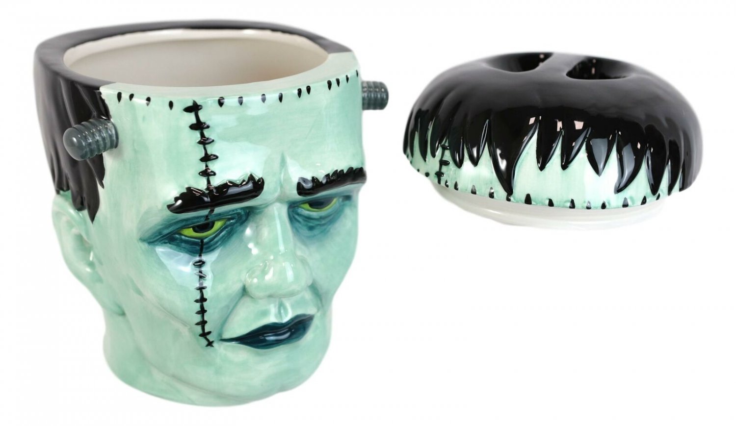 1 Ceramic Ghastly Victor Frankenstein Skull Cookie Jar Halloween Decor Kitchenware EBR02