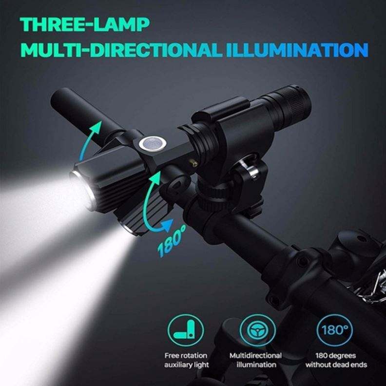 Bicycle Headlight USB Rechargeable Bike Light 500 Lumen Tri Head LED Lamp 4 Lighting Modes Flashlight Cycling Handlebar Light