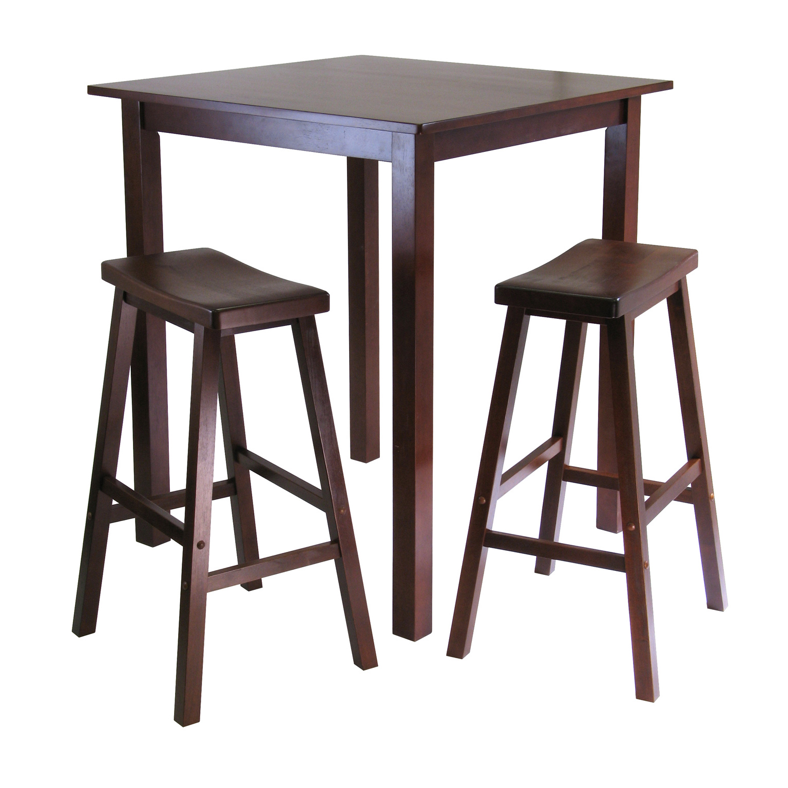 Winsome Wood Parkland 3-Pc High Dining Table with 2 Saddle Seat Bar Stools， Walnut