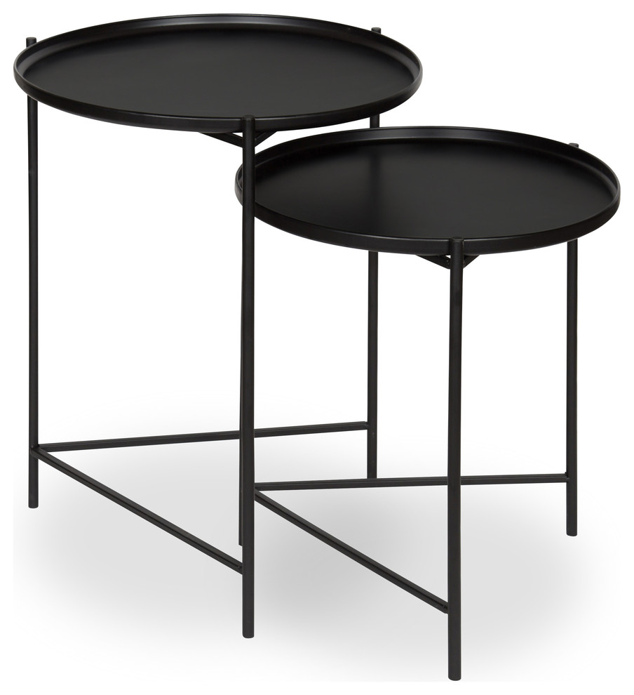 Kate and Laurel 2 Piece Ulani Nested Round Metal End Table Set  Black   Contemporary   Side Tables And End Tables   by Uniek Inc.  Houzz