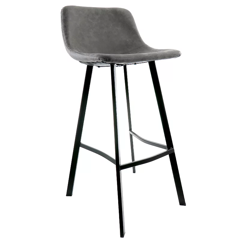 Elama Faux Leather Bar Stool in Gray with Black Legs