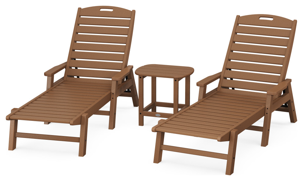 Nautical 3 Piece Chaise Lounge  Arms Set  18 quotSide Table   Transitional   Outdoor Lounge Sets   by POLYWOOD  Houzz