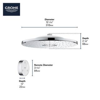 GROHE Rain shower Smartconnect 310 2-Spray with 1.75 GPM 12 in. Wall Mount Fixed Shower Head with Remote in StarLight Chrome 26644000