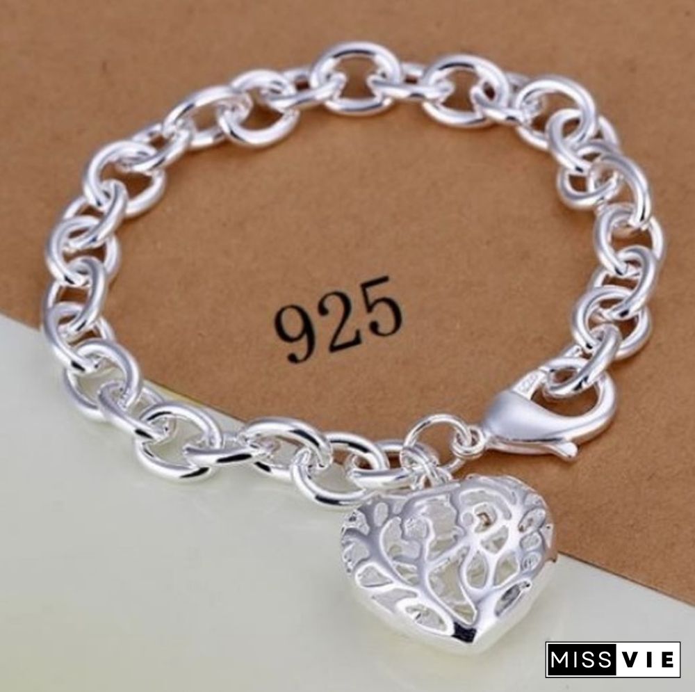 Fashion Jewelry 925 Sterling Silver Heart-Shape Chain Bracelets for Women