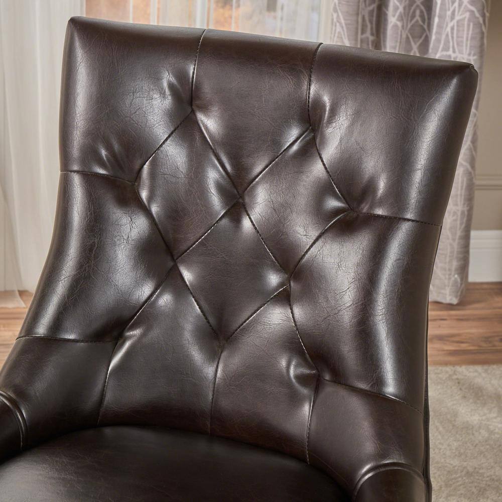 Noble House Hayden Brown Leather Tufted Dining Chairs (Set of 2) 1187